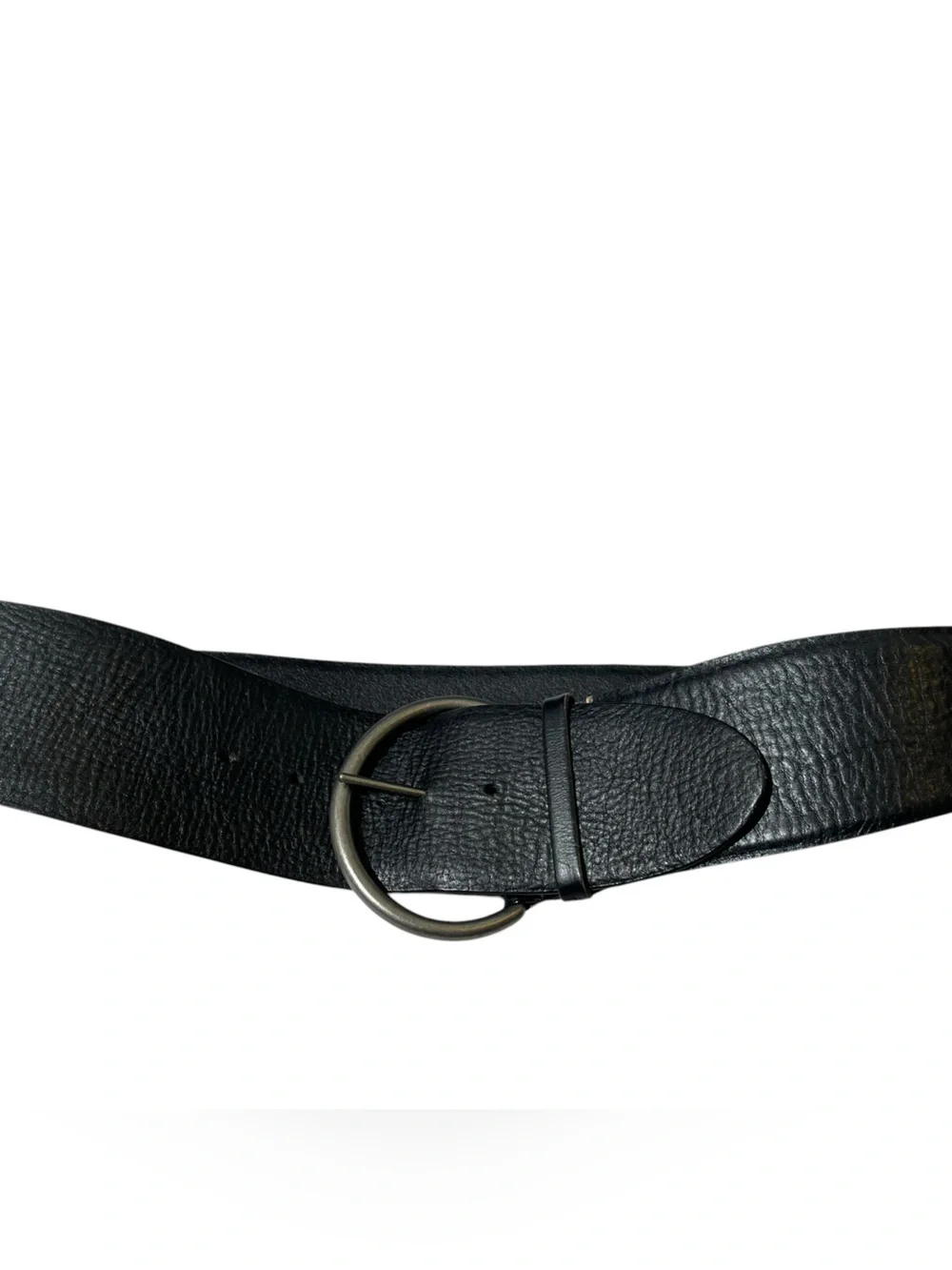 GAP Women's M Black Pebbled Leather Curved Wide Belt Silver Hoop Circle Buckle